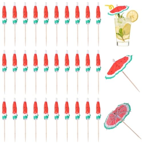 CRASPIRE 100pcs Drink Umbrellas Cocktail Drink Umbrella Picks Toothpicks Watermelon Paper Toothpicks Cocktail Umbrellas for Cupcake Fruit Plate Luau Parasols Hawaiian Decorations
