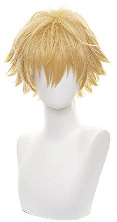Meguru Chainsaw Man Denji Cosplay Wig Anime Role Short Yellow Fiber Synthetic Costume Hair with Cap Wig for Adult Men Cos Party Halloween