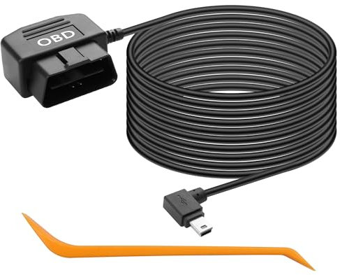 CERRXIAN Mini-OBD-Netzkabel, OBD auf 90-Grad-Mini-Dashcam-Stromkabel, links, 24-Stunden-Überwachung/ACC-Modus, 12 V/24 V auf 5 V OBD-Zugkabel mit Schaltertaste (Mini L)