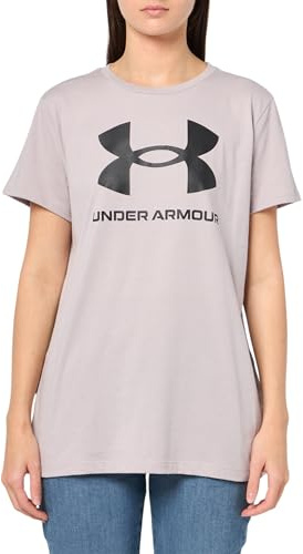 Under Armour Damen UA Rival Logo Kurzarm T-Shirt, Gray Dawn/Schwarz, XL