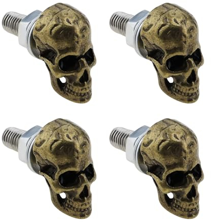 YINETTECH 4pcs Stainless Steel License Plate Bolts Replacement Kit M6 License Plate Frame Screw Fastener for Cars Motorcycles Trucks Plate, Skull-Bronze