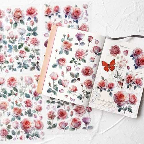 Esland Aquarell-Rosen-Aufkleber für das Scrapbooking, selbstklebende Blumen-Aufkleber Journalverzierung Zubehör für Kunsthandwerk Dekorationen