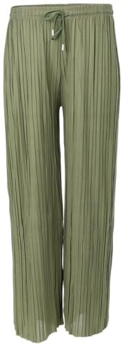 malito more than fashion Damen Plisseehose - lockere weich fließende Chiffonhose - Lange Sommerhose - Trendige Marlenehose 883 - Oliv S/M