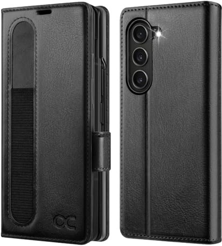 OCASE Coque pour Samsung Galaxy Z Fold 6 avec Porte S-Pen, Antichoc Housse Cuir PU Portefeuille Etui [Verre trempé Protection écran] [RFID Blocage] [Fentes pour Cartes] Coque Galaxy Z Fold 6, Noir