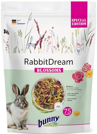 Bunny KaninchenTraum Special Edition Blossoms | 1,5 kg | Alleinfuttermittel für Zwergkaninchen ab 6 Monaten | Mit 63 ausgewählten Pflanzen und Kräutern | Mit Rosenblütenblättern