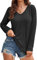 EDOTON Mujer Manga Larga Camiseta Cuello V Casual Crop Tops Mangas Sueltas Tops Sueltas Camisetas Sin Mangas Túnicas para Mujer (XXL,B Negro)