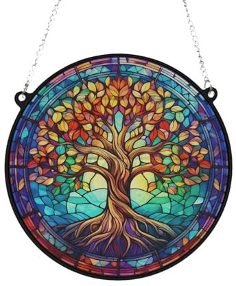 Image Industry Attrape-soleil effet vitrail Arbre de vie – Cadeau de jardin – Cadeau d'extérieur – Cadeau commémoratif (13 cm)