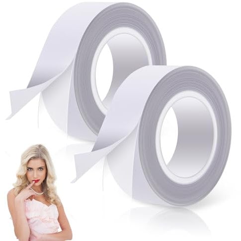 2 Rolls Double Sided Fashion Body Tape, 16 Feet Transparent Fabric Tape Adhesive Fabric Cloth Tapes for Hemming DIY Crafts Dress Clothing and Lingerie