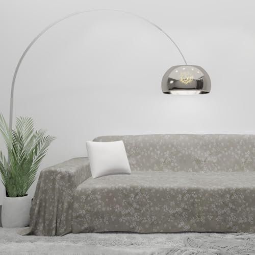 Byour3 – Sofabezug 100% Baumwolle mit Muster 2 4 3 Sitzer Sofa Cover Abdeckung Alles Sofaüberwurf Widerstandsfähiger Sofaschutz Auch für Ecksofa Waschbar (Sakura Taubengrau, 3 Sitzer)