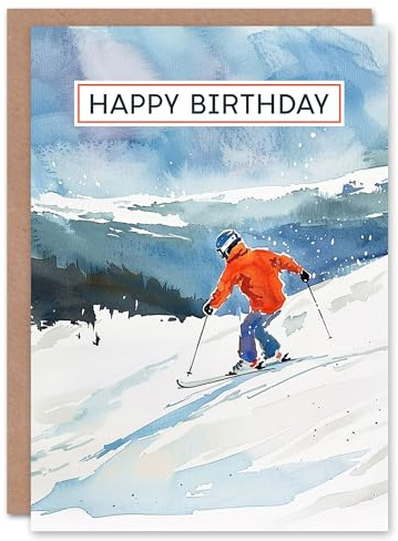 Artery8 Ski Skiing Alps Austria Winter Sport Watercolour Blank For Him Or Her Art Birthday Card