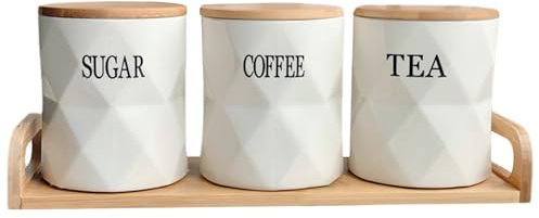 Tea Coffee Sugar Canisters ,Tea Coffee and Sugar Canisters Set, 3PCS Round Tea Coffee Sugar Canisters with Lids Heteromorphic Coffee Tea Sugar Set with Tray for Storing Food Candy Biscuit Cakes