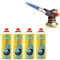 BlowTorch with 4 Butane Gas Cans – Auto Ignition, Adjustable Flame, Kitchen Blow Torch with Heat Capacity of Upto 1300° C, Flamethrower Soldering Torch Lighter for Camping, Cooking, Kitchen & BBQ