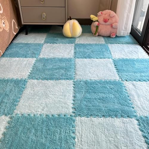 Square Interlocking Carpet Tiles | Foam Plush Square Interlocking Carpet Tiles | Soft and Thick Velvet Square Protective Floor Mat for Kids Room, Playroom, Nursery, Bedroom