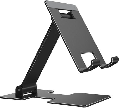 yootech Soporte Tableta Móvil, Soporte Teléfono Plegable de Escritorio para iPhone 16 15 14 Serie, Soporte Tableta para iPad/Galaxy/Google Tablet(8.3-11). para Galaxy, Xiaomi y más Smartphone -Negro