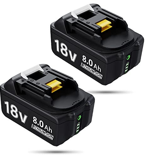 18V 8Ah Akku für Makita BL1860B BL1860 BL1850B BL1850 BL1840B BL1835 BL1830 BL1815 LXT-400 194204-5 194205-3 Ersatzakku mit großer Kapazität und LED-Licht, 2 Pack Batterie 8000mAh