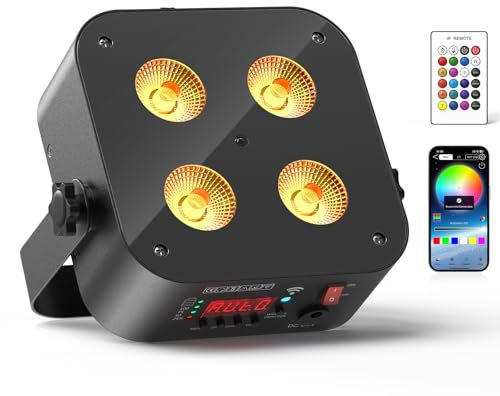 4 * 10W LED 6 en 1 Batterie par Projecteur, Rechargeable Disco RGBWA + UV Projecteur à Effet de Scène avec Télécommande/APP/Contrôle 2.4DMX, Rechargeable Adapté au d'anniversaire de Fête Sur Scène
