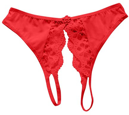 Luadnysin String Fendu Sexy Érotique Femme Culotte Noel Tanga Ficelle Transparent pour Rouge Bijoux Culottes Mini Moche