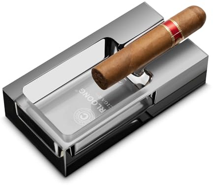 CIGARLOONG Cendrier à Cigares en Verre Cristal, Élégant Porte-Cigare Cendrier Verre Transparent pour Extérieur, Terrasse, Maison, Bureau (Gris)