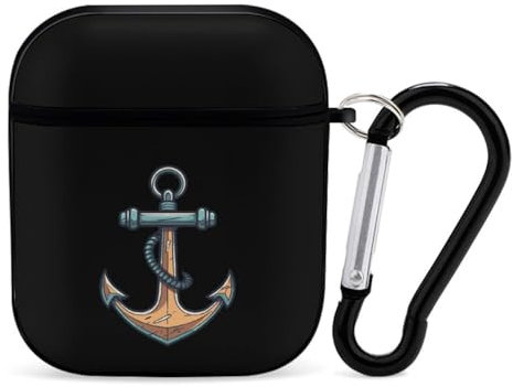 Boat Anchors Earphone Case Cover Compatible with AirPods 1&2 Shockproof Bluetooth Headset Case Black-style