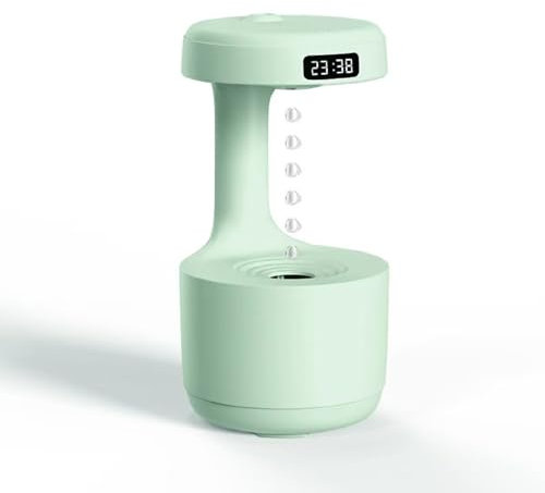 FYDTOP USB anti-gravity water drop humidifier, 800ml, 8-hour working hours air humidifier, LED smart digital display, dual power outage protection, living room, bedroom, office (Green)