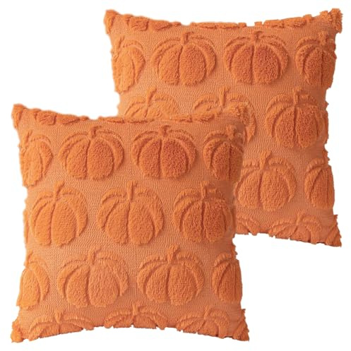 2 Stück Kürbis Kissenbezug, Herbst Kissenbezüge 45x45 cm, Kissenhülle Herbst, Kissenbezug Kürbis Zierkissenbezug Dekorativ, Kissenhüllen Herbst für Büro Auto Sofa Schlafzimmer Dekoration (B)