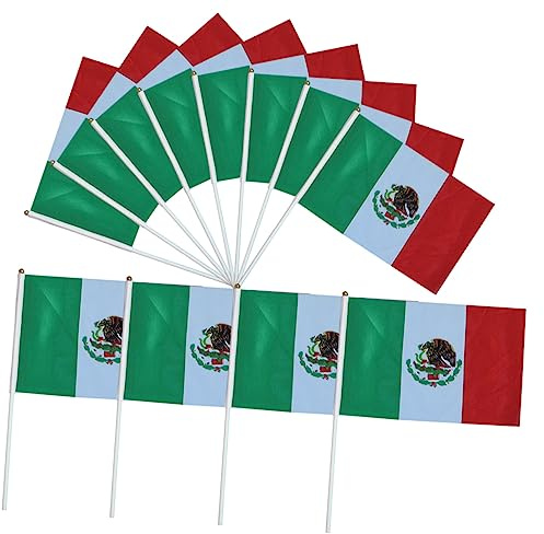 HOMSFOU 50pièces Petit Drapeau Mexicain Polyester Avec Bâton Et Couleurs Éclatantes Drapeaux Décoratifs Extérieurs Pour Fêtes Et Événements Sportifs