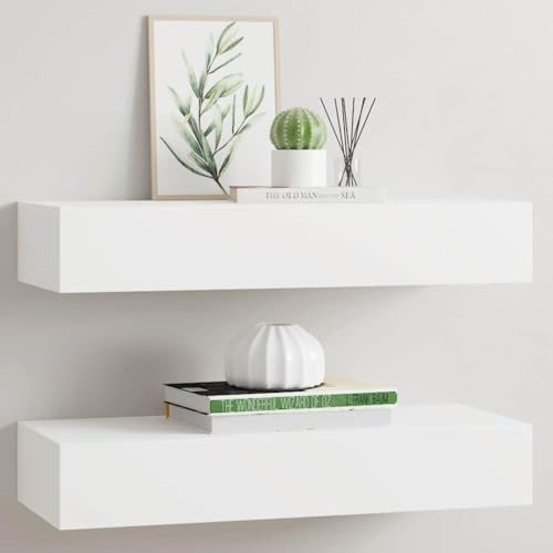 puraday Lagerregal Hängeschrank Wandregal mit Schubladen Schweberegal 2 STK. Elegantes und Modernes Design Weiß 60x23,5x10 cm