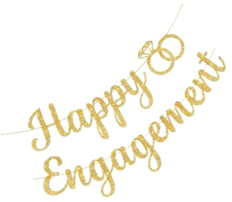 Happy Engagement Banner,Goldglitzerndes Verlobungsparty Dekoration Banners Dekor Engaged Für Party Kein DIY Vorbespanntes Hochzeits Verlobungs Glückwunsch für Mädchen Frauen Männer,Gold,Kabellänge 5M