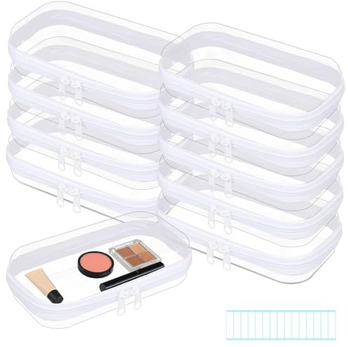 10Pcs Clear Zipper Pouches,Hard Shell Small Plastic Zipper Case | PVC Pencil Box Toy Storage Bins Portable Travel Organizer Container for Toiletry Office Cosmetic Block Puzzle