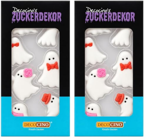 DECOCINO Zuckerdekor Geister (7-tlg.) handmade - Streudeko für Cupcakes, Muffins und Torten. Zu Halloween gehört Blut dazu, daher perfekt auch für Mottopartys, Streusel (Packung mit 2)