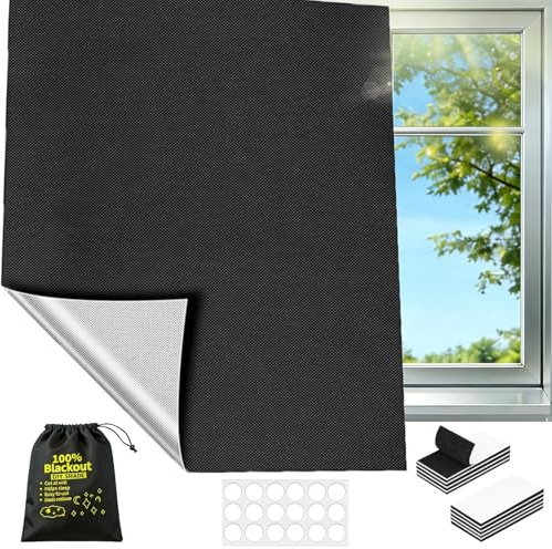 Fenster Verdunkelung, 200x145cm Verdunklungsrollo ohne Bohren, 420D Oxford Sonnenschutz Fenster Verdunkelung 100% lichtundurchlässig, Klebendem Klettverschluss, die für Jede Größenform geeignet sind