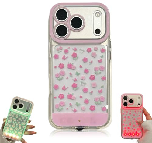 Tyuanjiarui Butterfly Floral LED Phone Case, Clear Glowing Phone Case, Cute Flowers Light-Up Case for iPhone 15/16/17 Pro/Pro Max/Plus, Slows in Sync with Your Calls (15Pro max)