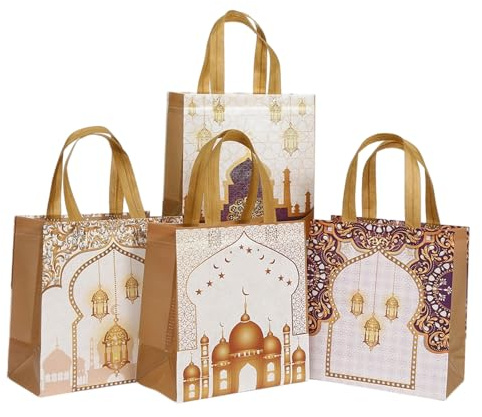 Bubaxuce Wiederverwendbare Geschenkbeutel 8 Stück Ramadan Goodie Bags mit Griffen – Aus nicht gewebtem Stoff, Leckereien-Taschen für Eid Mubarak