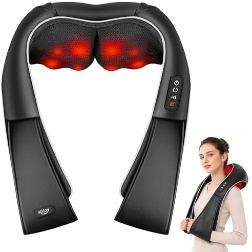 ALLJOY Nackenmassagegerät mit Wärme,Nacken- und Schultermassagegerät | 8 Shiatsu-Massageknoten, 3 Geschwindigkeitsstufen, 15-minütige Auto-Abschaltung, Geschenk für Männer & Frauen