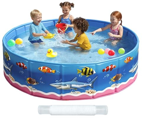 Piscina Pieghevole,Vasca Rigida e Rotonda con Stampa a Tema Mare - Piscina Per Esterni Senza Gonfiaggio Per Cani E Bambini,per Bambini Bambine Piccoli Cani Cortile Giardino Terrazzo Prato