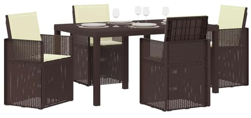 vidaXL Garten Essgruppe mit Kissen 5 pcs Braun und Creme PP, Moderne, wetterfeste, UV-beständige, stylische Gartenmöbel, Essgruppe für die Terrasse, langlebige Sitze