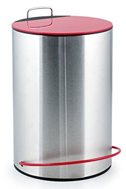 H+H 8763805 H & H Edelstahl Mülleimer mit Pedal, Deckel und mit herausnehmbaren Eimer, 5 l, Metall, Stahl/Rot, 24 x 24 x 51 cm