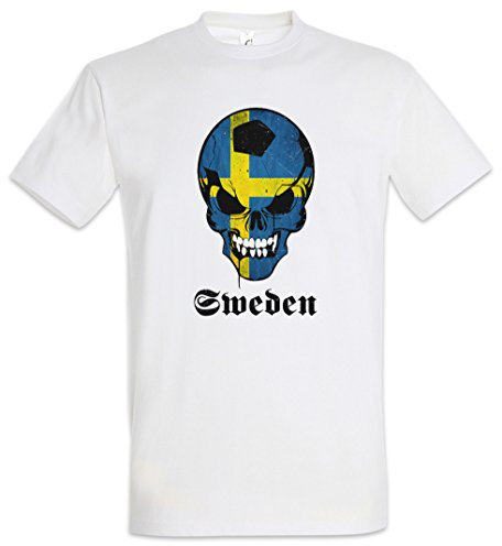 Urban Backwoods Sweden Football Skull Flag Herren T-Shirt Weiß Größe M