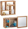 Relaxdays 2 TLG. Badregal Set Walnuss, Wandregal mit 5 Fächern, Badezimmerschrank mit Spiegel, Holzschrank, Natur, geöltes Holz