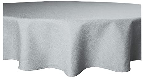 Tischdecke Silber grau 140 cm Ø rund Struktur Mitteldecke Leinen-Optik beschichtet Wasser und Schmutz abweisend Lotuseffekt