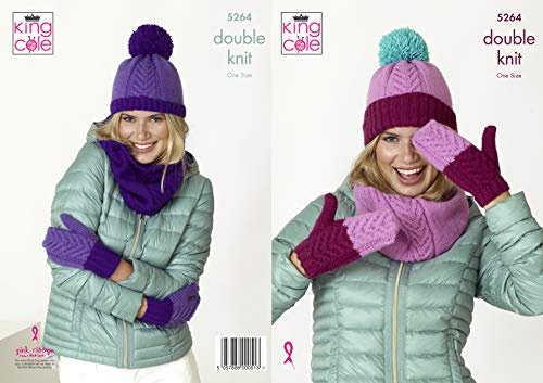 King Cole Big Value DK Knitting Pattern 5264 - Scarves, Headwear, Gloves Pattern - One Size