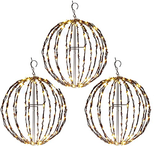 Elf Logic 3 Pack 16” Outdoor/Indoor LED Christmas Light Balls. Durable, Waterproof, Long-Lasting, Lightweight Bright Light Ball. Warm LED Lights for Holiday Decor, Patio, Wedding Decor