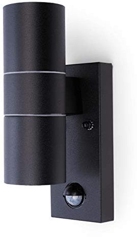 HiSPEC Coral LED Outdoor Up Down Wall Light with PIR Sensor - Black | for Home, Driveway, Garden | Wall Mounted Security Light with Movement Sensor & IP44 Rating | GU10 Bulb Compatible