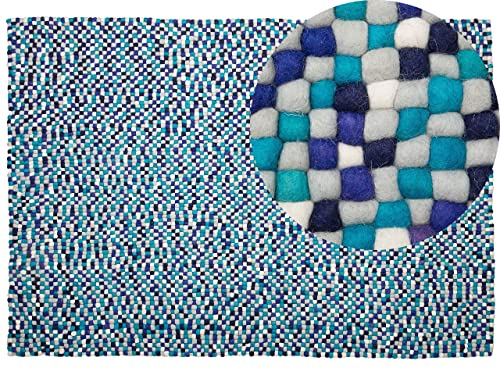 Teppich rechteckig Wollteppich Filzkugelteppich 160 x 230 cm Blau / Weiß Amdo