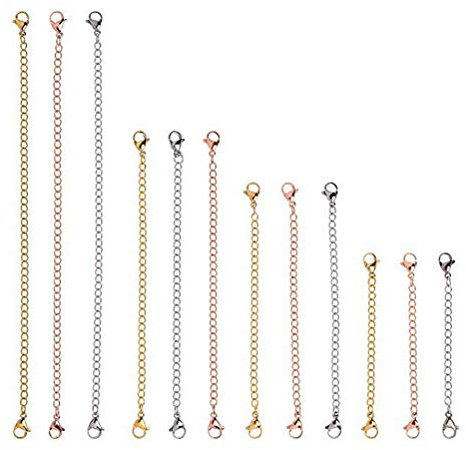 12 pcs Or Rose Or et Collier Extender avec Homard Fermoir Collier Extension Chaîne En Acier Inoxydable Bracelet Extender pour DIY Bijoux Making
