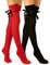Molton Marley 2 Pack Over The Knee High Long Socks, Bow and Ribbon, Cotton Knit, Girls' and Women's, Made in Europe (Red, Black)