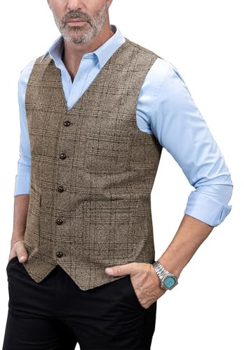 Solove-Suit Herren Casual Freizeit AnzugWeste Plaid Tweed Slim Fit Weste for Hochzeits-Trauzeugen(Braun,XXL)