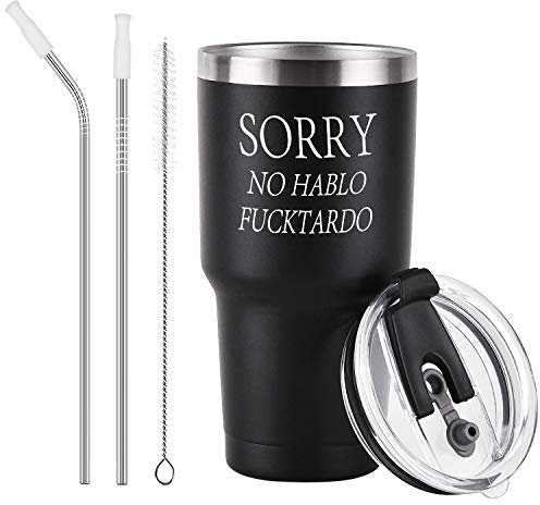 Sorry No Hablo Fuctardo - Vaso de viaje (30 oz), diseño de flores, color negro