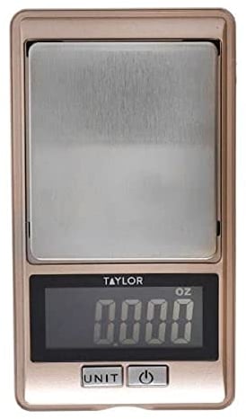 Taylor Pro Precision Kitchen Scales with 0.01g Accuracy & Tare in Gift Box, Pocket Sized, Plastic / Stainless Steel, Rose Gold, 500g / 16oz Weighing Capacity