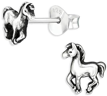 Monkimau Kinderohrringe Pferde Ohrstecker aus 925 Sterling Silber schwarz oxidiert